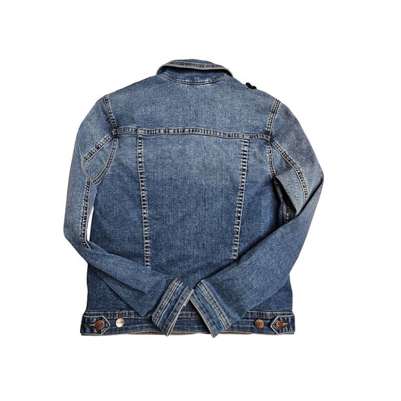 Nanette Lepore Womens XS Denim Button Jacket Black Sequin Floral Streetwear - Picture 3 of 11